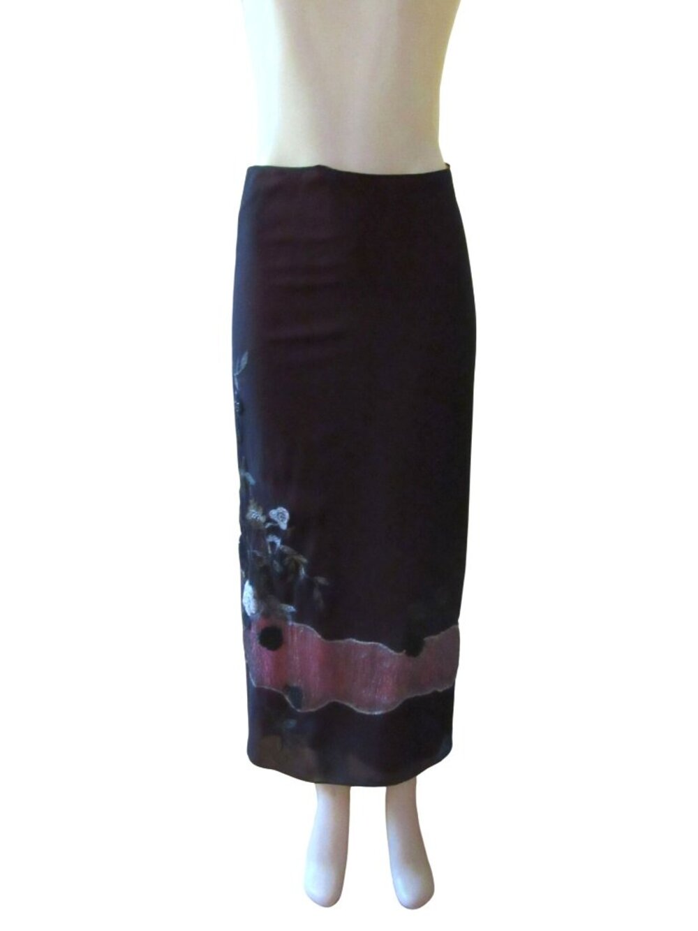 Vintage New BCBG Purple Hi Low Silk Maxi Skirt w Floral Embroidery SZ 2 - Picture 2 of 11